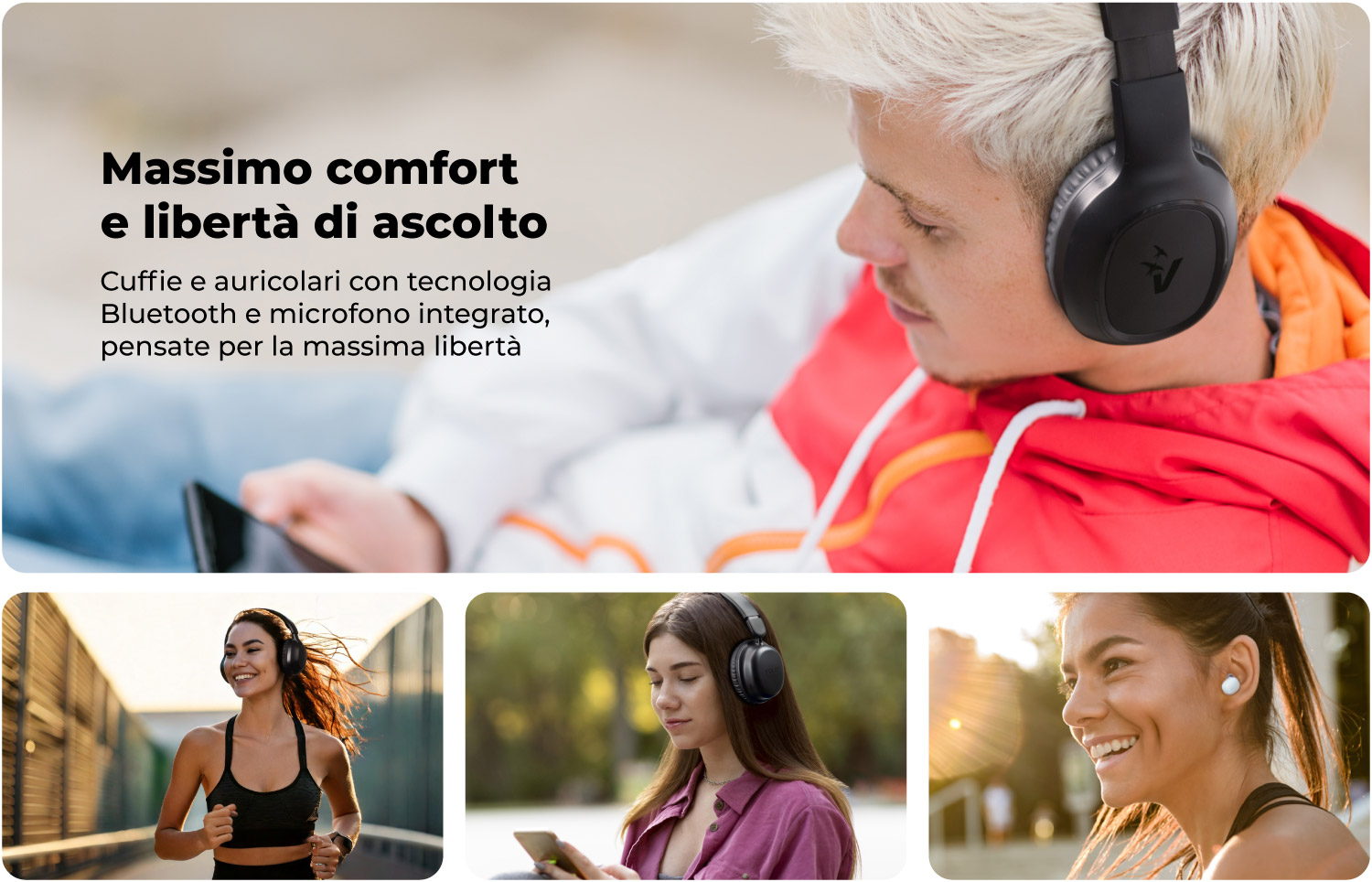 Cuffie VulTech Bluetooth con microfono integrate - Immagine principale